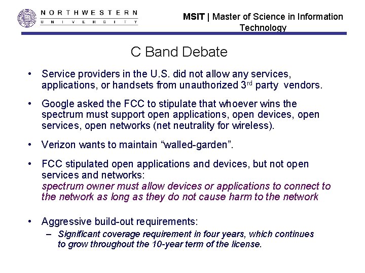 MSIT | Master of Science in Information Technology C Band Debate • Service providers