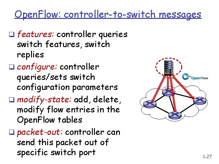 Open. Flow: controller-to-switch messages q features: controller queries switch features, switch replies q configure: