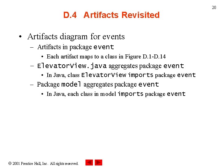 20 D. 4 Artifacts Revisited • Artifacts diagram for events – Artifacts in package