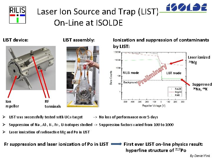 Laser Ion Source and Trap (LIST) On-Line at ISOLDE LIST device: LIST assembly: Ionization