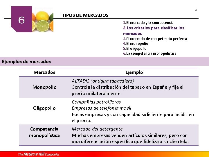 4 TIPOS DE MERCADOS 1. El mercado y la competencia 2. Los criterios para 4 TIPOS DE MERCADOS 1. El mercado y la competencia 2. Los criterios para