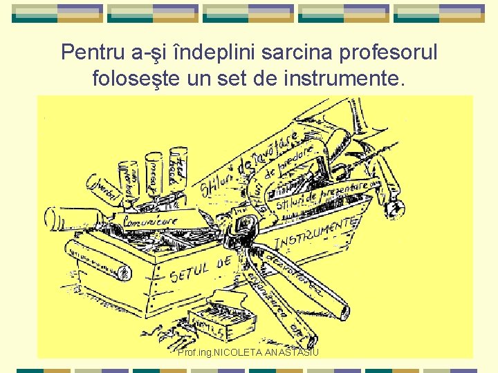 Pentru a-şi îndeplini sarcina profesorul foloseşte un set de instrumente. Prof. ing. NICOLETA ANASTASIU