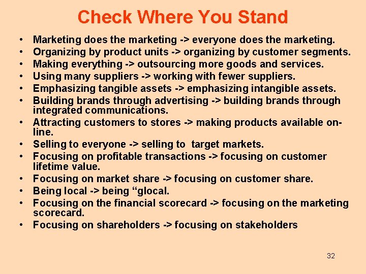 Check Where You Stand • • • • Marketing does the marketing -> everyone