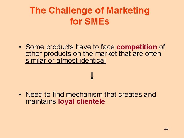 The Challenge of Marketing for SMEs • Some products have to face competition of