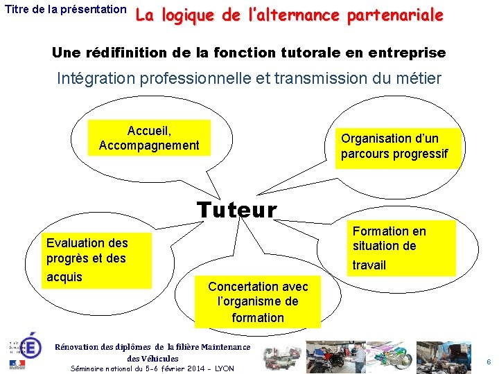 Titre de la présentation La logique de l’alternance partenariale Une rédifinition de la fonction