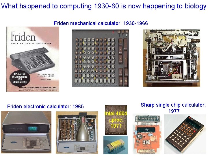 What happened to computing 1930 -80 is now happening to biology Friden mechanical calculator: