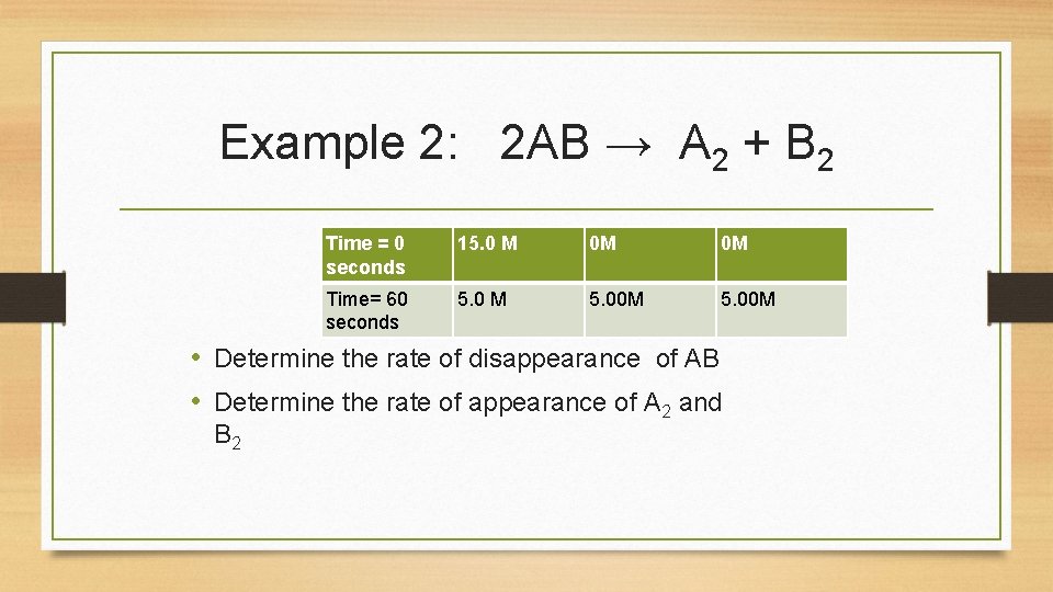 Example 2: 2 AB → A 2 + B 2 Time = 0 seconds