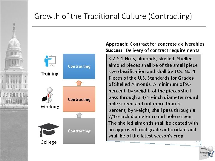 Growth of the Traditional Culture (Contracting) Approach: Contract for concrete deliverables Success: Delivery of