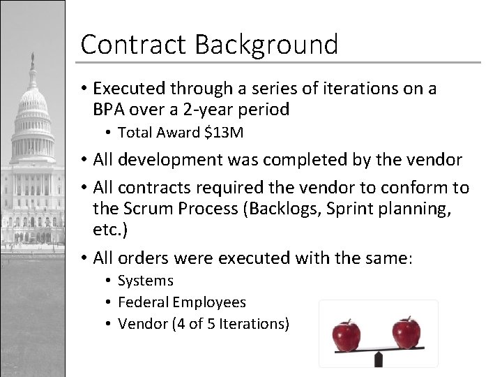 Contract Background • Executed through a series of iterations on a BPA over a