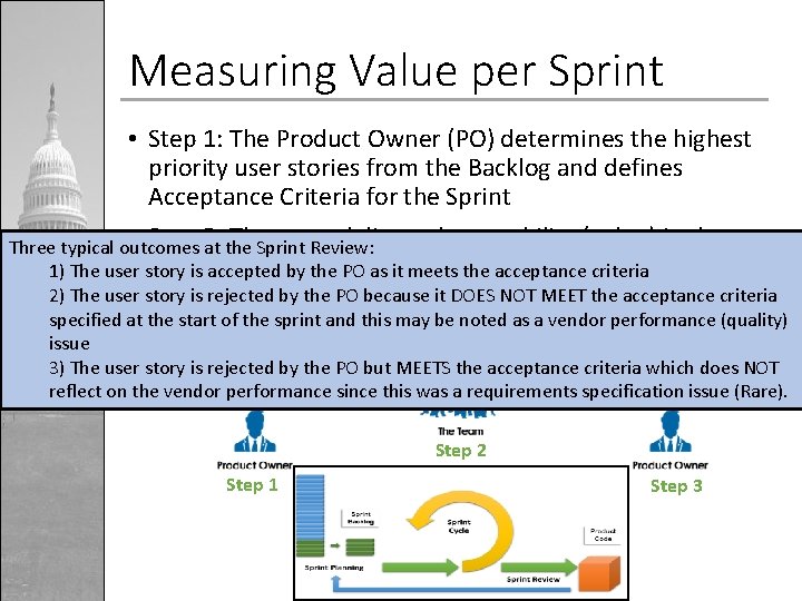 Measuring Value per Sprint • Step 1: The Product Owner (PO) determines the highest