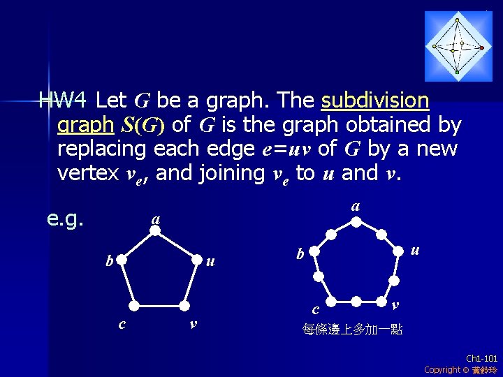 HW 4 Let G be a graph. The subdivision graph S(G) of G is