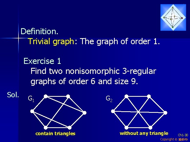 Definition. Trivial graph: The graph of order 1. Exercise 1 Find two nonisomorphic 3