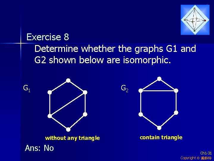 Exercise 8 Determine whether the graphs G 1 and G 2 shown below are