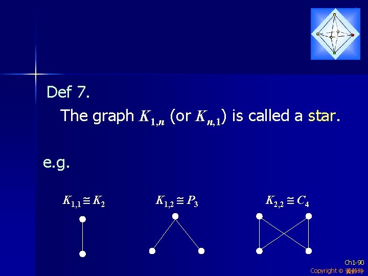 Def 7. The graph K 1, n (or Kn, 1) is called a star.