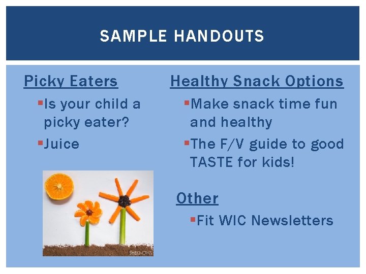 SAMPLE HANDOUTS Picky Eaters § Is your child a picky eater? § Juice Healthy
