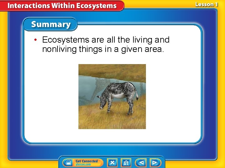  • Ecosystems are all the living and nonliving things in a given area.