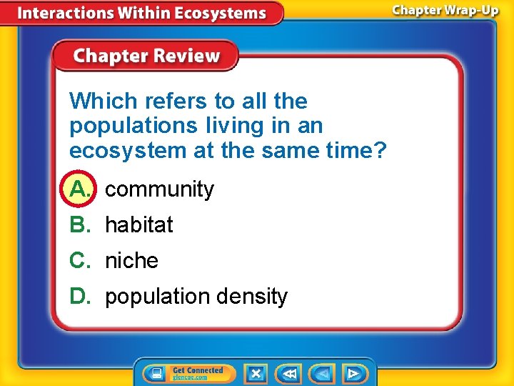 Which refers to all the populations living in an ecosystem at the same time?