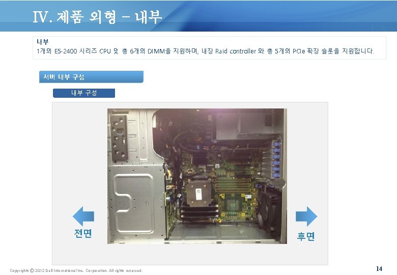 IV. 제품 외형 – 내부 내부 1개의 E 5 -2400 시리즈 CPU 및 총