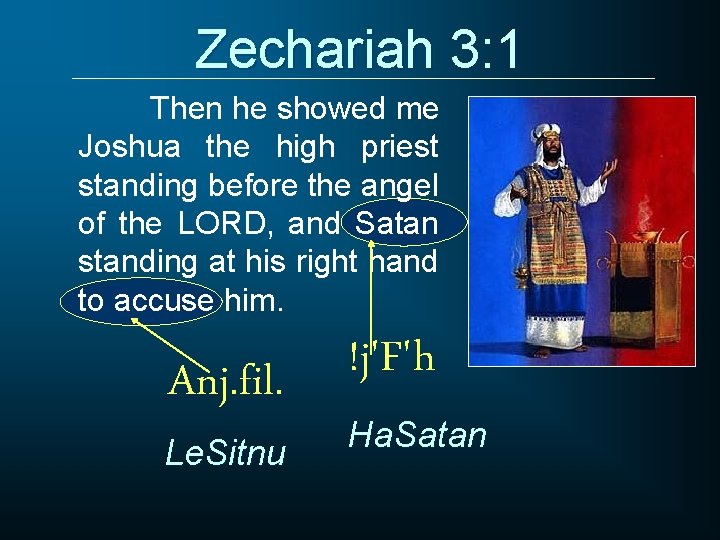 Zechariah 3: 1 Then he showed me Joshua the high priest standing before the