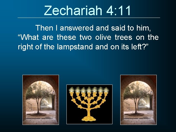 Zechariah 4: 11 Then I answered and said to him, “What are these two