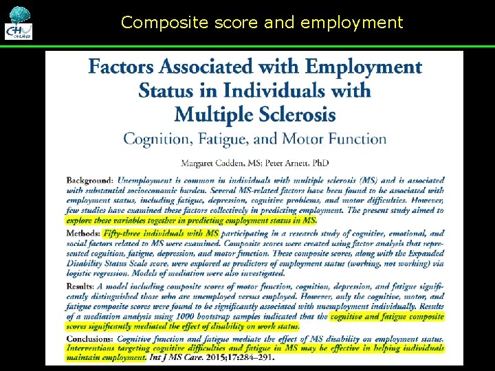 Composite score and employment Composite score and employment