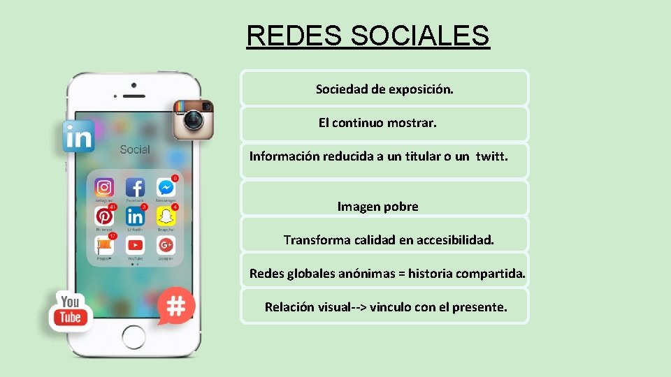 REDES SOCIALES Sociedad de exposición. El continuo mostrar. Información reducida a un titular o