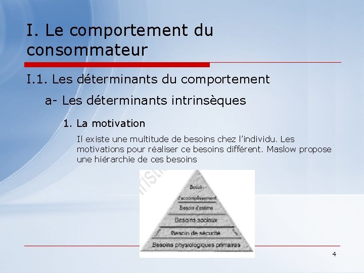 I. Le comportement du consommateur I. 1. Les déterminants du comportement a- Les déterminants