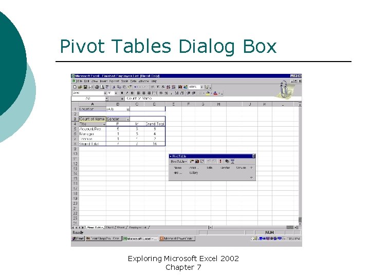 Pivot Tables Dialog Box Exploring Microsoft Excel 2002 Chapter 7 