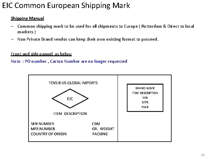 EIC Common European Shipping Mark Shipping Manual – Common shipping mark to be used