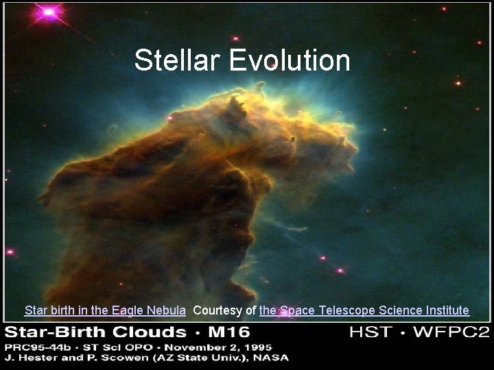 Stellar Evolution Star birth in the Eagle Nebula Courtesy of the Space Telescope Science