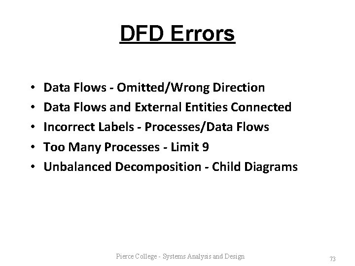 DFD Errors • • • Data Flows - Omitted/Wrong Direction Data Flows and External