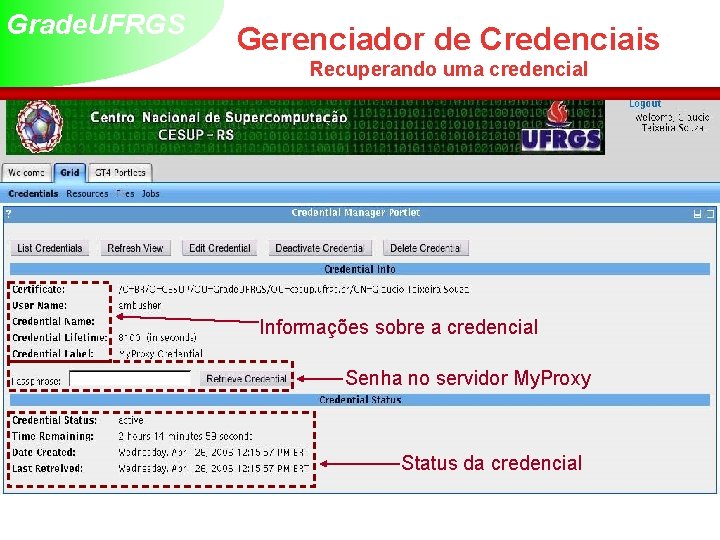 Grade. UFRGS Gerenciador de Credenciais Recuperando uma credencial Informações sobre a credencial Senha no