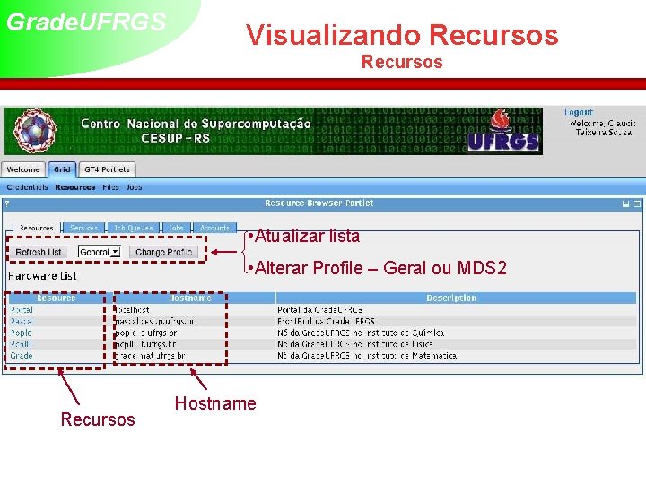 Grade. UFRGS Visualizando Recursos • Atualizar lista • Alterar Profile – Geral ou MDS