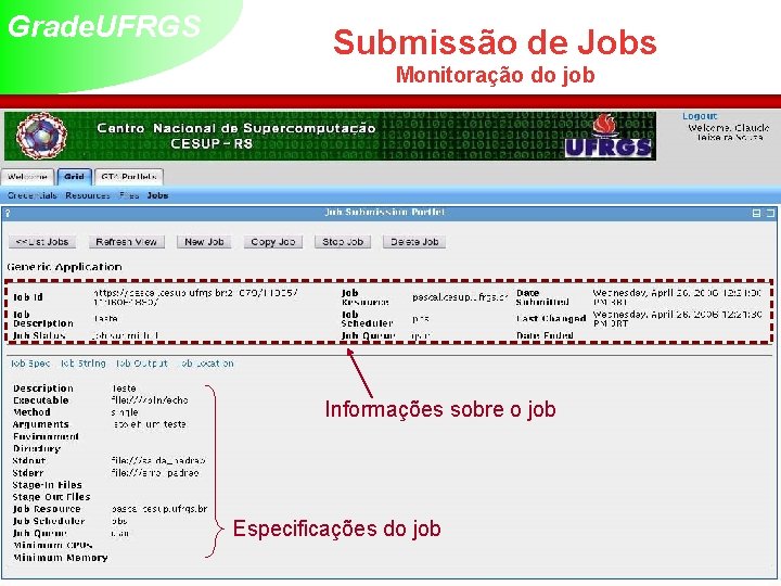 Grade. UFRGS Submissão de Jobs Monitoração do job Informações sobre o job Especificações do