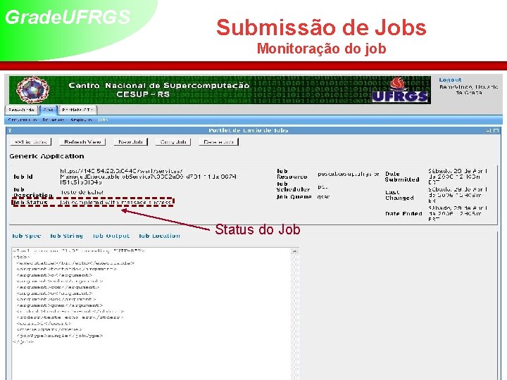 Grade. UFRGS Submissão de Jobs Monitoração do job Status do Job 