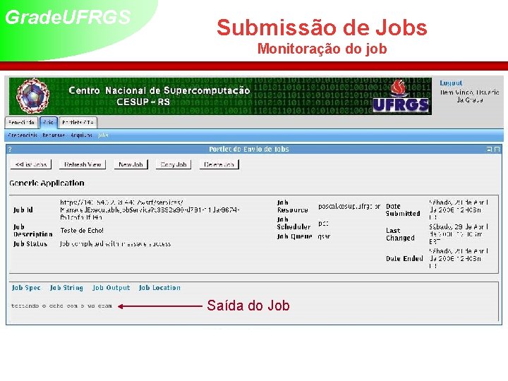 Grade. UFRGS Submissão de Jobs Monitoração do job Saída do Job 