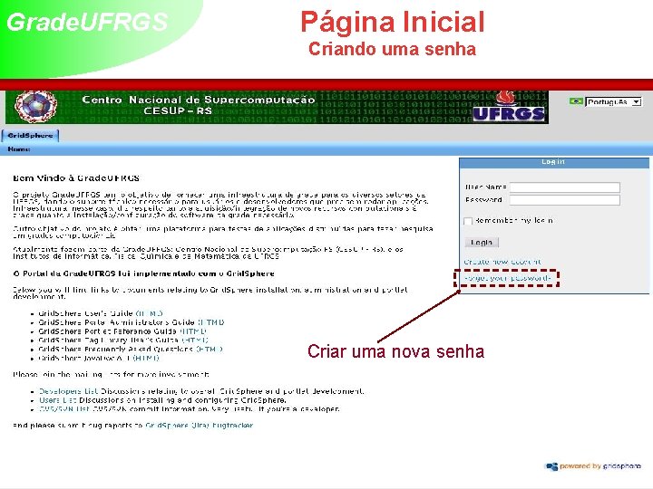 Grade. UFRGS Página Inicial Criando uma senha Criar uma nova senha 