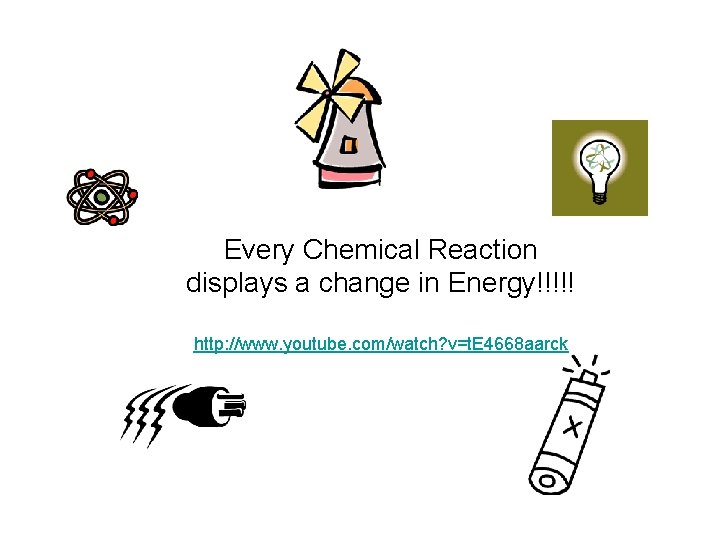 Every Chemical Reaction displays a change in Energy!!!!! http: //www. youtube. com/watch? v=t. E Every Chemical Reaction displays a change in Energy!!!!! http: //www. youtube. com/watch? v=t. E