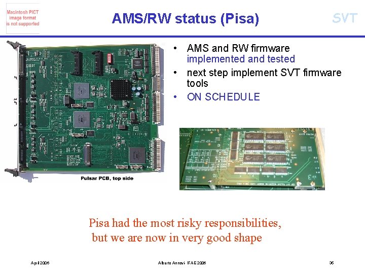 AMS/RW status (Pisa) SVT • AMS and RW firmware implemented and tested • next