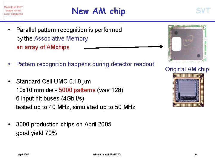 New AM chip SVT • Parallel pattern recognition is performed by the Associative Memory