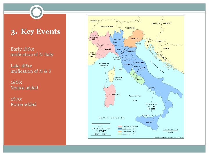 3. Key Events Early 1860: unification of N Italy Late 1860: unification of N