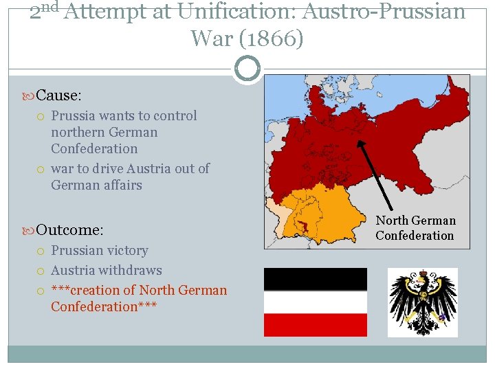 2 nd Attempt at Unification: Austro-Prussian War (1866) Cause: Prussia wants to control northern