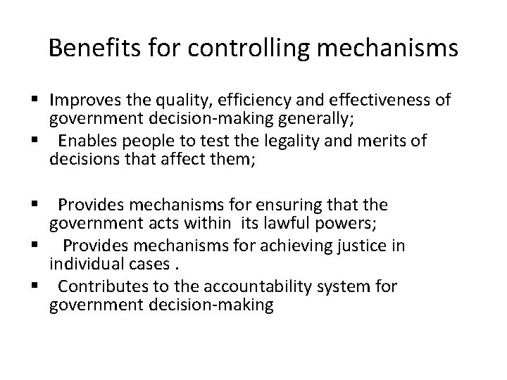 Chapter 9 controlling mechanisms of governmental powers objectives