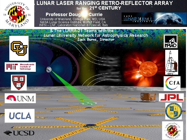 A LUNAR LASER RANGING RETRO-REFLECTOR ARRAY 21 st CENTURY Professor Douglas Currie for the