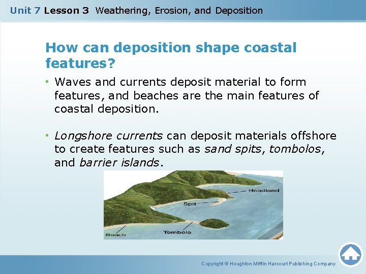 Unit 7 Lesson 3 Weathering, Erosion, and Deposition How can deposition shape coastal features?