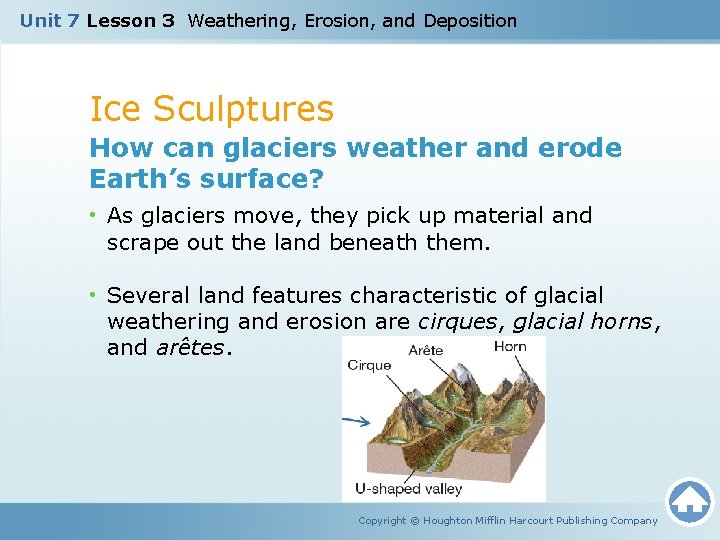 Unit 7 Lesson 3 Weathering, Erosion, and Deposition Ice Sculptures How can glaciers weather