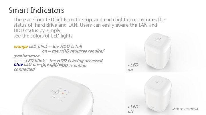 Smart Indicators There are four LED lights on the top, and each light demonstrates