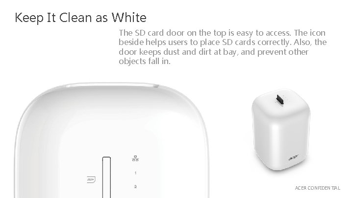 Keep It Clean as White The SD card door on the top is easy