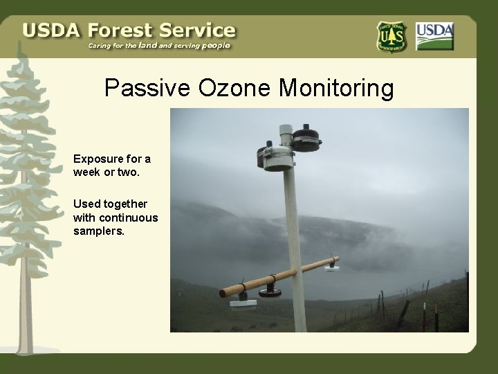 Passive Ozone Monitoring Exposure for a week or two. Used together with continuous samplers.