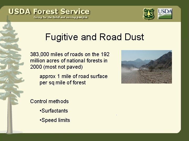 Fugitive and Road Dust 383, 000 miles of roads on the 192 million acres